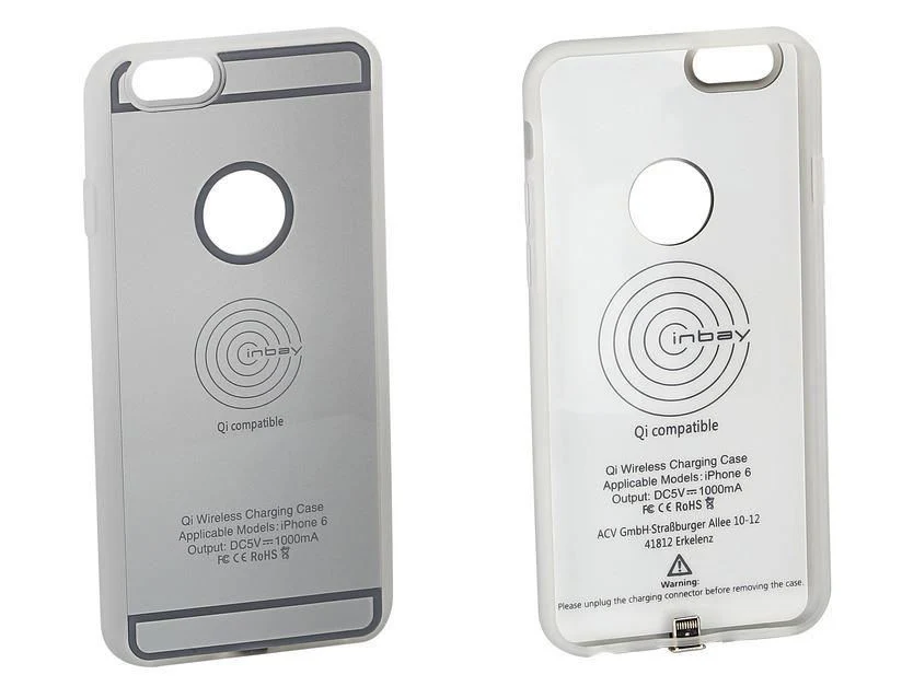 ACV* Funda de carga Qi para iPhone® 6/6S, en color plata.