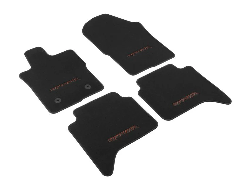 Kit de alfombrillas de moqueta delanteras y traseras Ranger Raptor 2022+ negras con logo rojo - Image 11