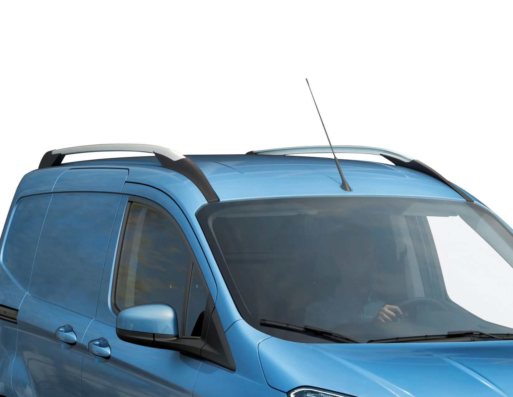 Tourneo Courier & Transit Courier Barras longitudinales portaequipajes para techo en color plata.